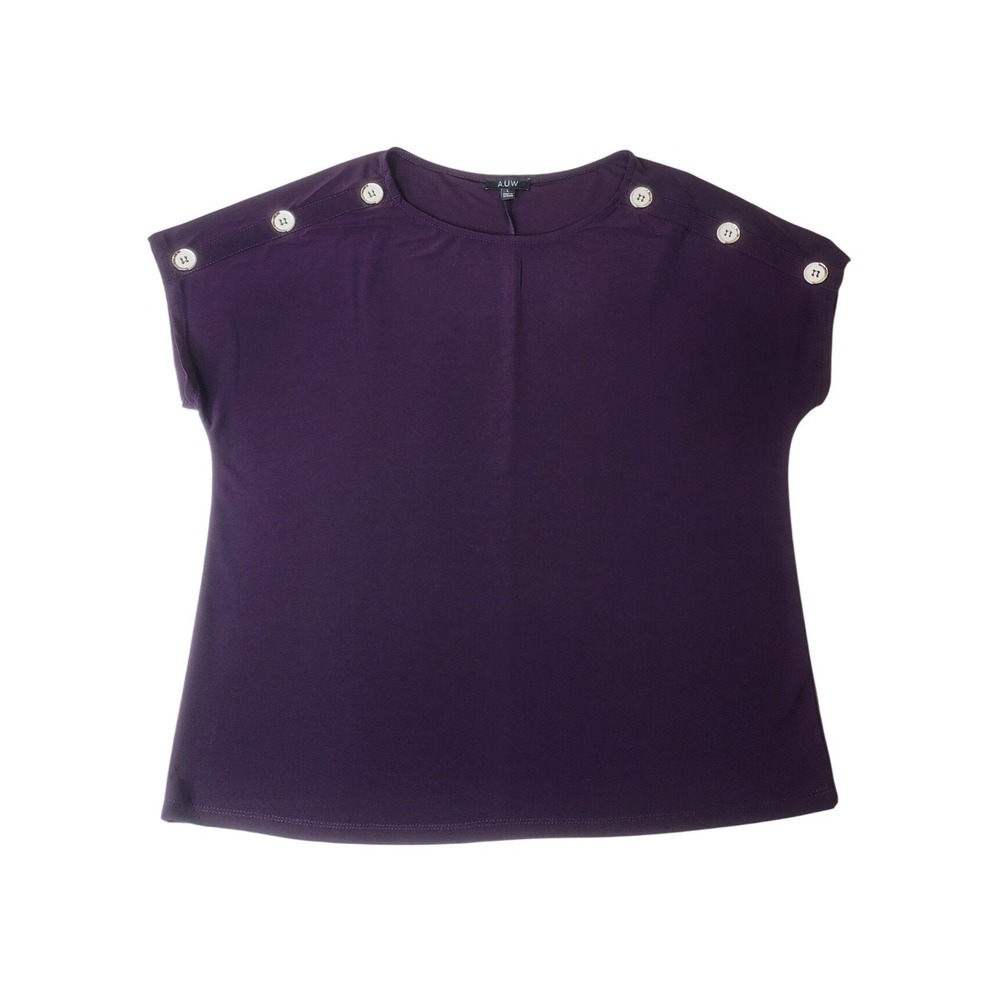 A.U.W Shirt L Purple Button Embellished Shoulder Boat Neck Career Minimalist